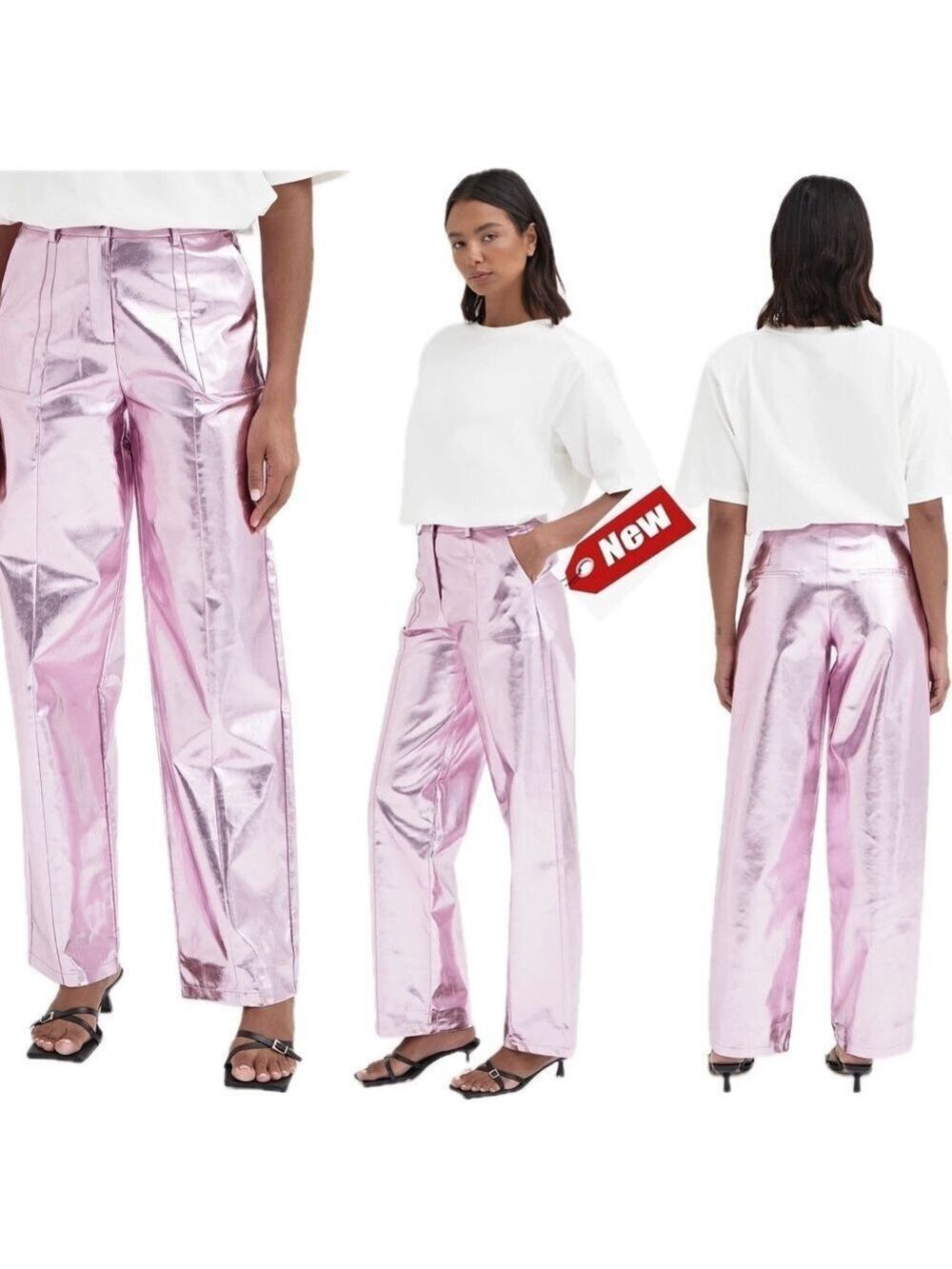 4th & Reckless PINK METALLIC LIQUID FOIL FAUX LEATHER TROUSER - ZELDA Sz S NWT